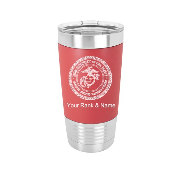 United States Marine Corps Tumbler Custom Laser Engraved Polar Camel 20 oz. Silicone Grip Double Wall Insulated Tumbler with Clear Lid