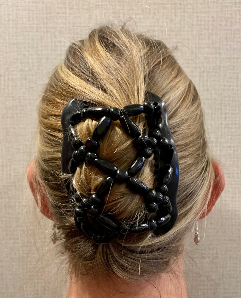 Beaded Double Hair Comb Solid Black Elastic Hair Clip Strong Etsy