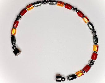 Strong High Power Black Magnetic Hematite Arthritis Therapy Anklet or Bracelet Green, Gold, Red Christmas Bracelet