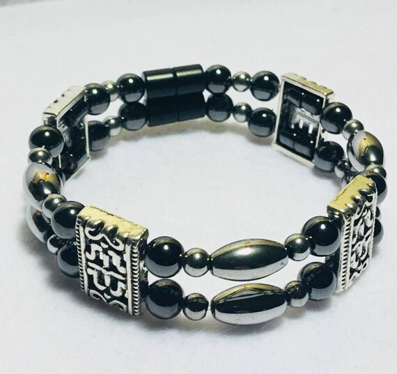 High Power Magnetic Hematite Bracelet Strong Magnetic Black and Silver