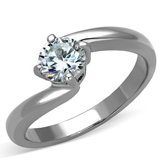 Stainless Steel Ring for Women with Cubic Zirconia Stones Solitaire (TK1543)