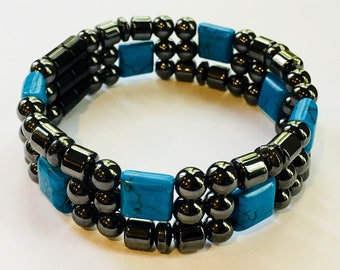 Magnetic Hematite Turquoise Therapy Bracelet Strong High Power Magnetic