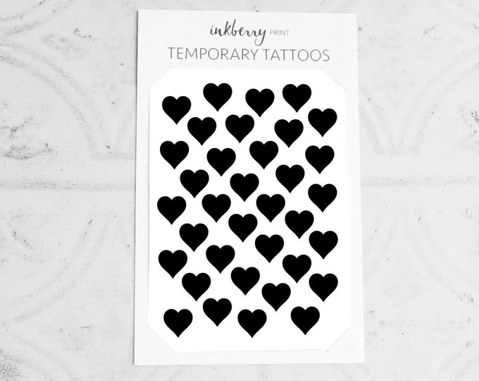 Temporary Tattoo Black Heart Heart Tattoo Set Valentines Etsy