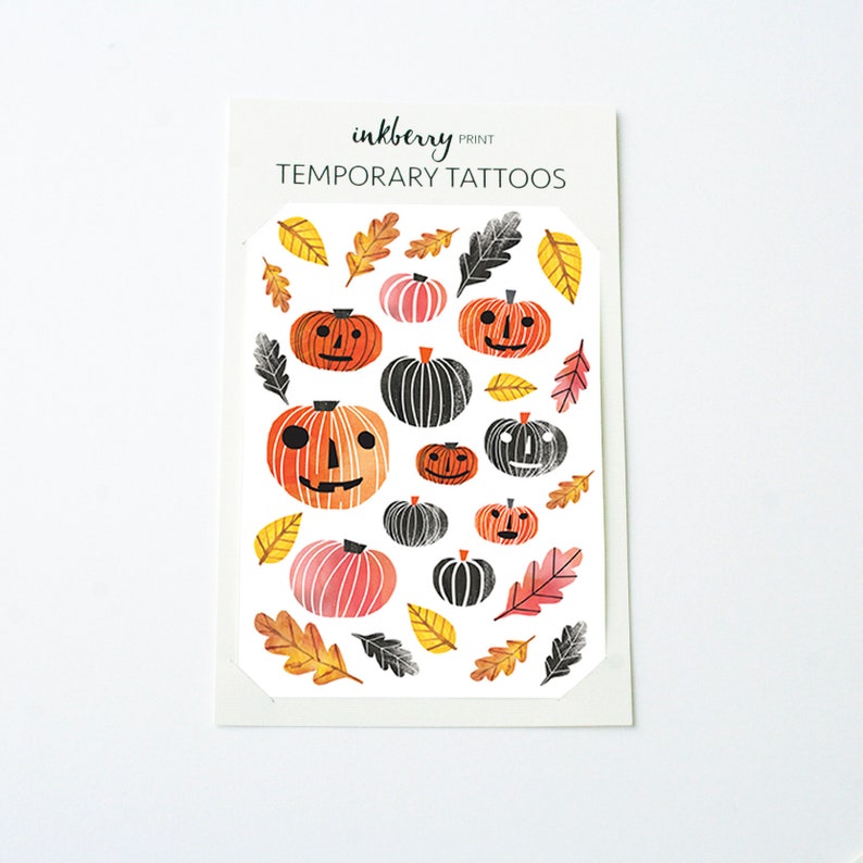 Pumpkin Temporary Tattoo Leaves Tattoo Pumpkin Halloween Etsy