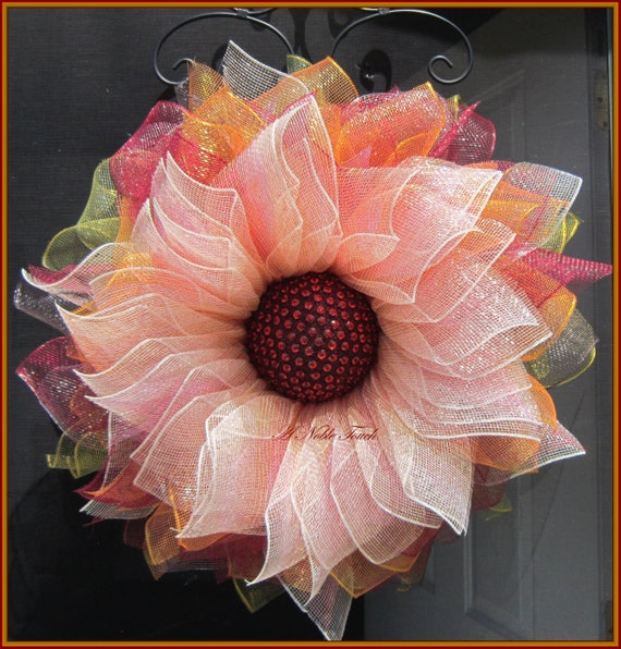 The Harvest Gem Deco Mesh flower wreath Front door wreath Etsy