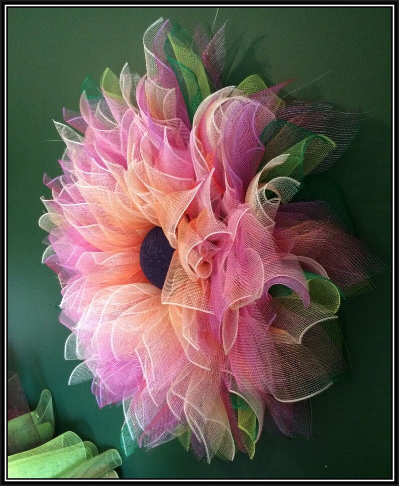 Large Deco Mesh Flower Wreath Whimsical Flower Fairy Flower Etsy
