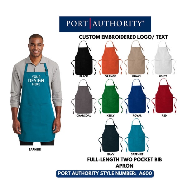 Custom Logo Text Full Length Apron, Embroidered Apron, Monogrammed Apron, A600