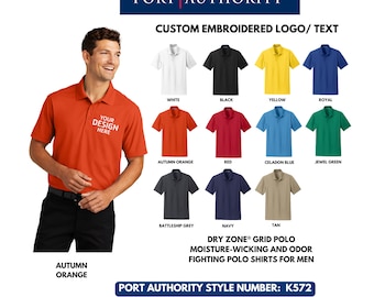 Custom Dry Zone® Grid Polo, Moisture-Wicking Polo Shirt, Custom Logo Performance Polo, Customized Embroidered Logo Polo Shirt,K572