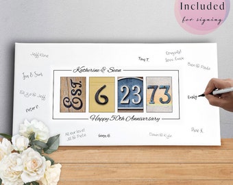 50th Anniversary Canvas Guest Book, Golden Anniversary Gift, Personalized Keepsake