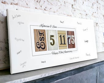 50th Anniversary Canvas Guest Book, Personalized Signable Keepsake