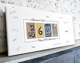 Personalized 50th Anniversary Guest Book Canvas, Golden Anniversary Gift