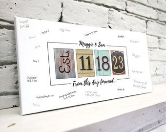 Customizable Wedding Date Canvas Guest Book Alternative, Signable Wedding Decor, Unique and Personalized Established Date Guestbook Idea