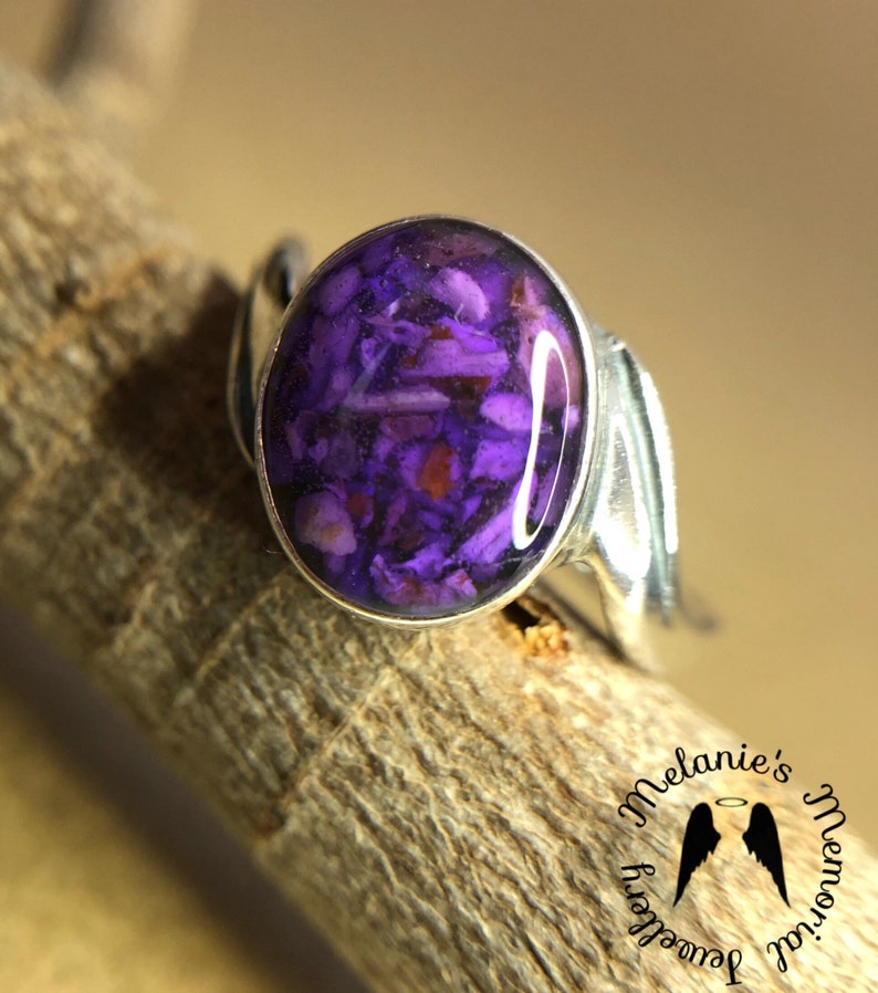 Sterling silver 925 Sizes J-R any colour. Handmade memorial pet ashes or human hair ring