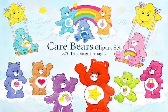 80's Care Bears Clipart Set - 25 Png Transparent Images -Birthday Invitation, Baptism, Baby Shower, Party Printable, Favors, Tshirts Il_570xn