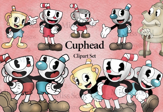 Cuphead Mugman Clipart Set, 10 Transparent Png Images, 300DPI, Cuphade Png for Birthday Party, Baptism, Baby Shower Il_570xn