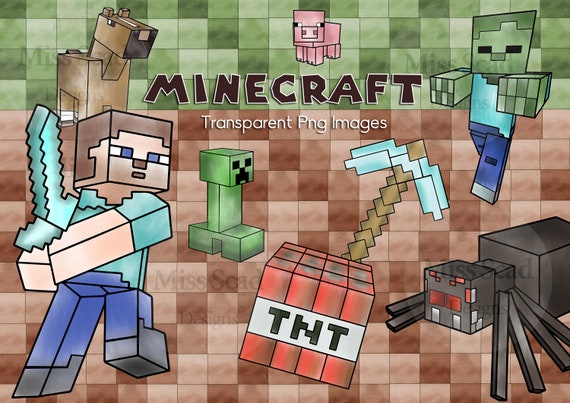 Minecraft with Logo and Characters Set, 14 Transparent Png Images High Resolution, Watercolor Minecraft Background for birthday party Il_570xn