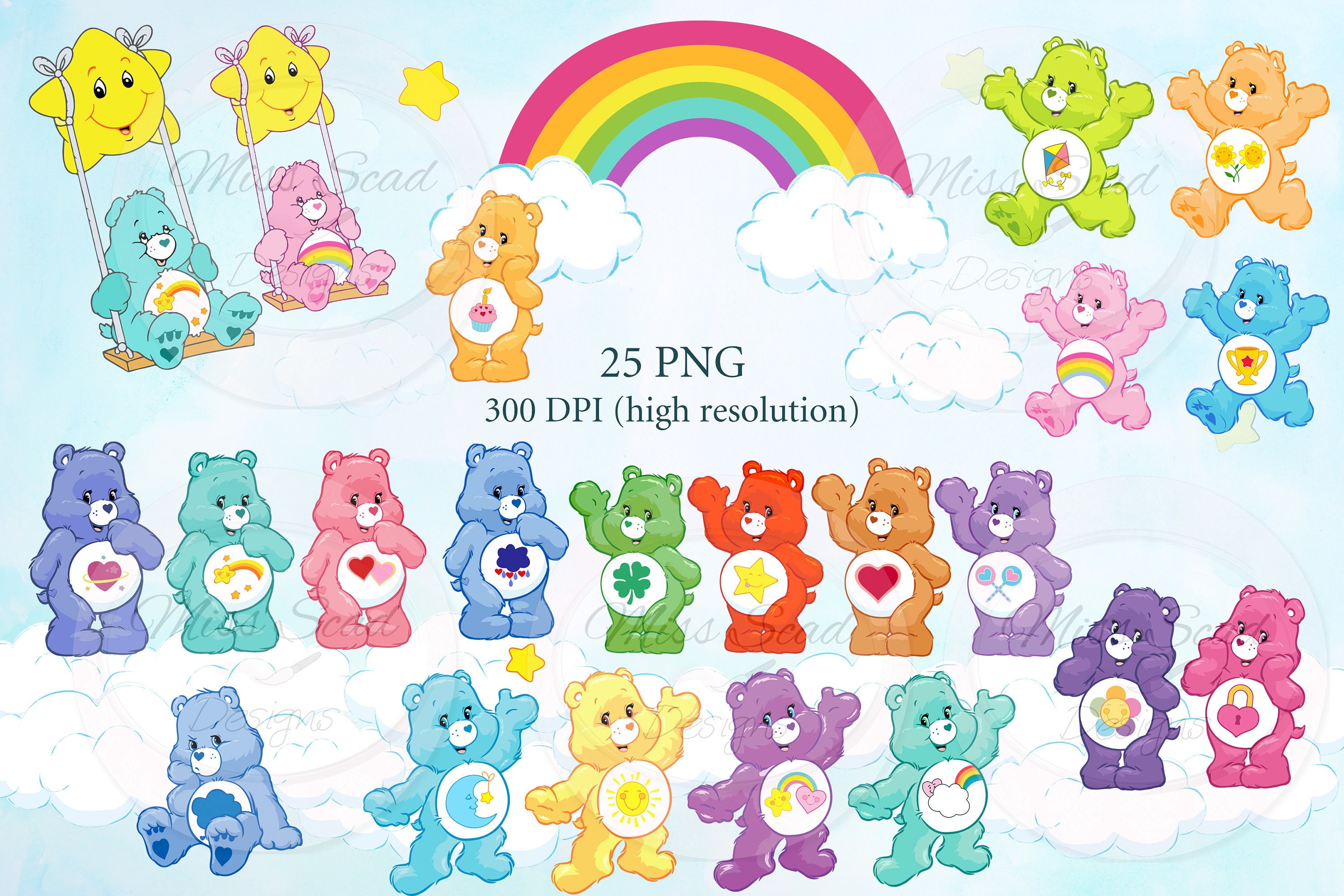 80's Care Bears Clipart Set 25 Png Transparent Images - Etsy - How Much Did Care Bears Cost In The 80s