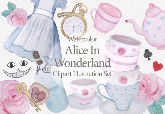 Hand Drawn Watercolor Alice In Wonderland Clipart Set, Png Elements Alice In Wonderland Il_570xn