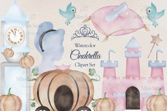 Watercolor Cinderella Clipart Set, 10 Transparent Png Images, 300DPI, Cinderella Png for Birthday Party, Baptism, Baby Shower Il_570xn