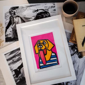 Original Unikat Linoldruck „Pawlo Psicasso“ gerahmt. Handgefertigte Grafiken in Reliefdrucktechnik, Hochdruckverfahren