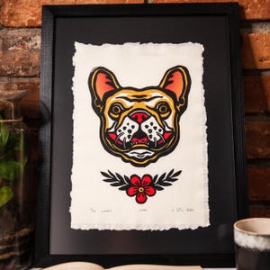 Original Unikat Linoldruck &quot;Canis&quot; mit Holzrahmen.&quot; Handgefertigte Grafiken in Reliefdrucktechnik, Hochdruckverfahren