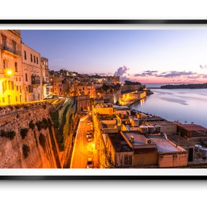 Giclee Print or Canvas Valletta Skyline of Old Town Harbor at Sunrise, Malta Fine Art Photo Architecture City Framed or Unframed Wall Decor