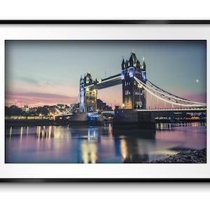 Print of Famous London Tower Bridge, England at Sunset. Thames River. Fine Art Photo Print . Framed or Unframed Wall Decor Art Skyline Photo