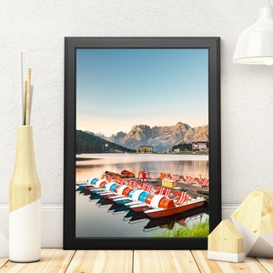 Print of Sunrise at Misurina Lake in Italian Dolomites Mountains Landscape Fine Art Photo Framed / Unframed Wall Hanging Home Decor Alpine