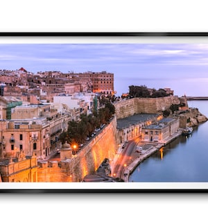 Print or Canvas Valletta Skyline of Old Town Port at Dusk , Malta  Fine Art Photo Print Architecture City Framed or Unframed Wall Decor Art