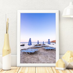 Print or Canvas Sun Umbrellas on Beach, Rhodes, Greece. Seascape Photography. Abstract Contemporary Art Print Framed or Unframed Home Decor
