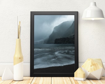 Seixal Black Sand Beach Photography Print, Madeira Moody Seascape Wall Art