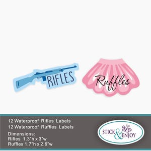 24 Gender Reveal Party Stickers, Rifles or Ruffles Stickers,  Rifles and  Ruffles Waterproof Sticker, Waterproof Labels, Baby Shower Sticker