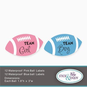 24 Gender Reveal Party Stickers, Football  Team  Girl and  Team boy  Labels.  Football  Shaped Waterproof Sticker, Waterproof Labels