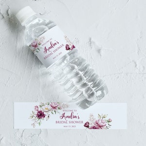 Custom Waterproof Bridal Shower Water Bottle Labels, Watercolor Flowers Personalized Wedding Labels, Floral Bachelorette Party  Stickers