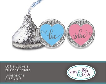 20 Gender Reveal Party Stickers He or She Labels Heart - Etsy