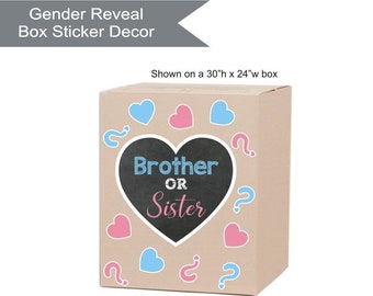 Gender Reveal Brother or Sister Balloon Box Decor Stickers, Heart Gender Reveal Party Box Decorations Sign Stickers, Personalized Decals