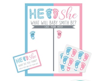 Printed He or She Gender Reveal Sign Poster, He or She Cast Your Vote  Gender Reveal Voting Board, Tally Board 11x14, 16x20, 18x24,24x30