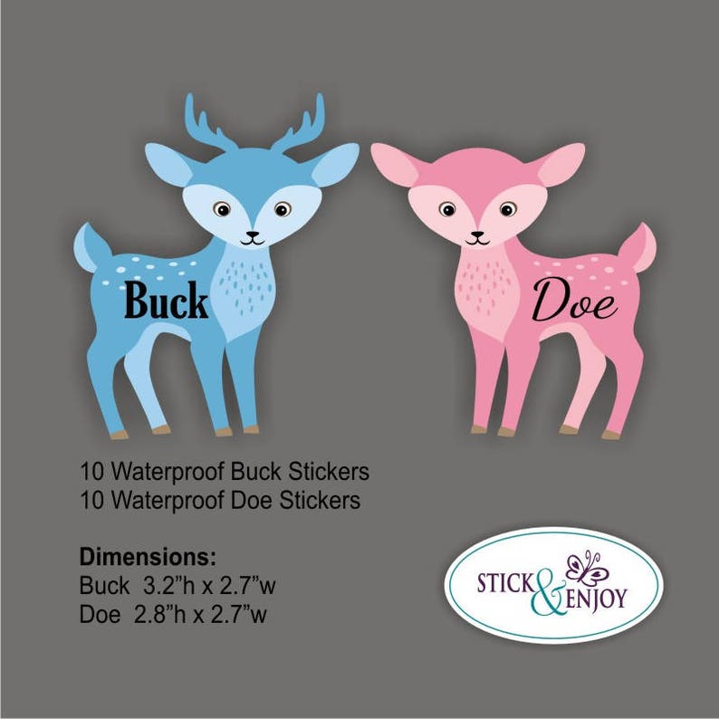 20 Gender Reveal Party Stickers Buck or Doe Deer Shaped Etsy