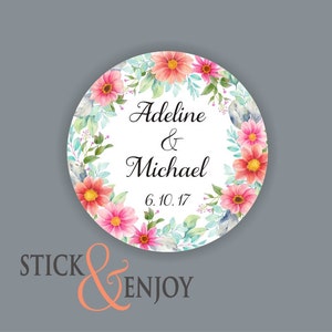 Custom Waterproof Wedding Stickers, Watercolor Floral Stickers, Personalized Wedding Labels, Favor labels stickers
