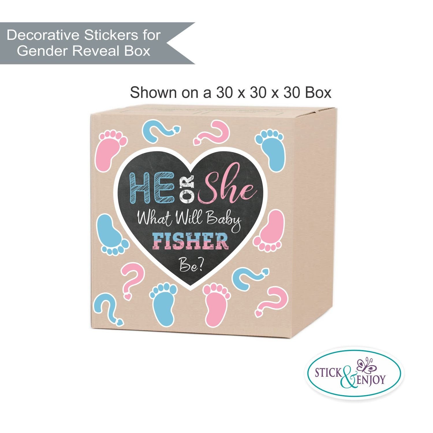 Gender Reveal He or She Balloon Box Decor Stickers He or picture pic