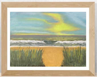 Cape Cod Pastel Painting, Wellfleet, Mayo Beach, Art Print, Summertime, Beach Vacation, Travel, Sun Sand, Wall Art, Desk Art