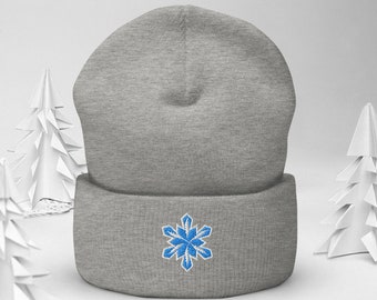 Bolt Snowflake Cuffed Beanie, Comfy Winter Hat for Heady People, Lightning Snow Design, Psychedelic, Winter Sports