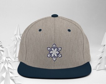 Bolt Snowflake, Retro Two Tone Snapback Baseball Hat, Lightning, Psychedelic, Winter Sports, Skier Gifts