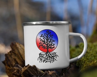 Tree of Life Death, Red White & Blue, Liberty, 12 oz Enamel Mug, Camper Hiker, Tree of Life, Naturalist, Original Artwork