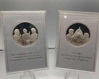 2 sterling silver Commemorative Eyewitness Medals by The Franklin Mint