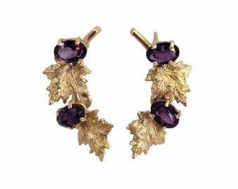 Vintage 14K Yellow Gold Natural Amethyst Clip On Screw Back Earrings