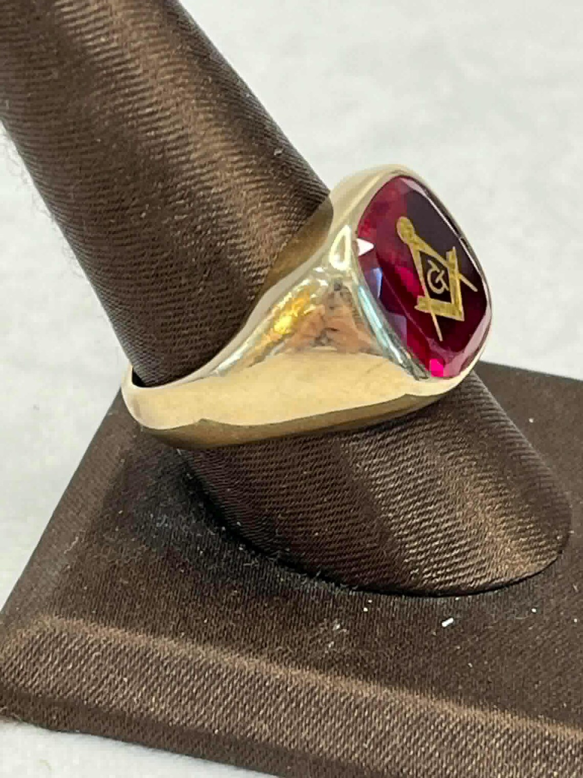 Vintage 10k Yellow Gold Ruby Masonic Mason's Signet Ring - Size 11.75 ...