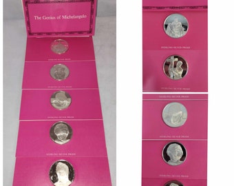 Vintage "The Genius of Michelangelo" Set of 5 Sterling Silver Proof Rounds