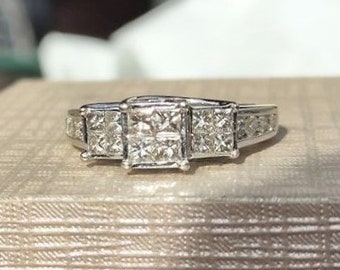 1 CTW Princess-Cut Quad Diamond Engagement Ring 10k white gold size 5 3/4