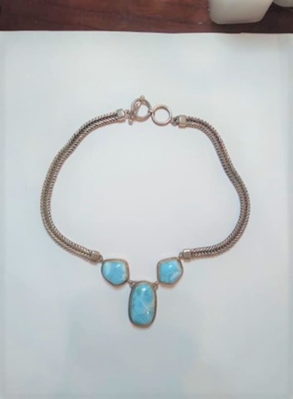 Natural Larimar Necklace Sterling Silver